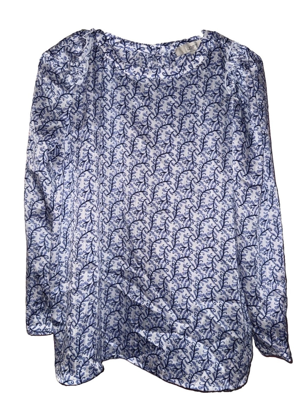LOFT Blue & White Printed Long Sleeve Blouse